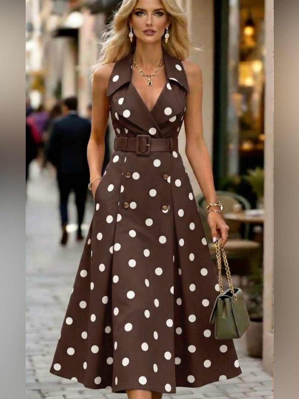 WOW NWOT Sleevelesse Brown Polka Dot Belted Dress